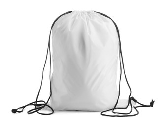 Photo of One beautiful drawstring bag isolated on white