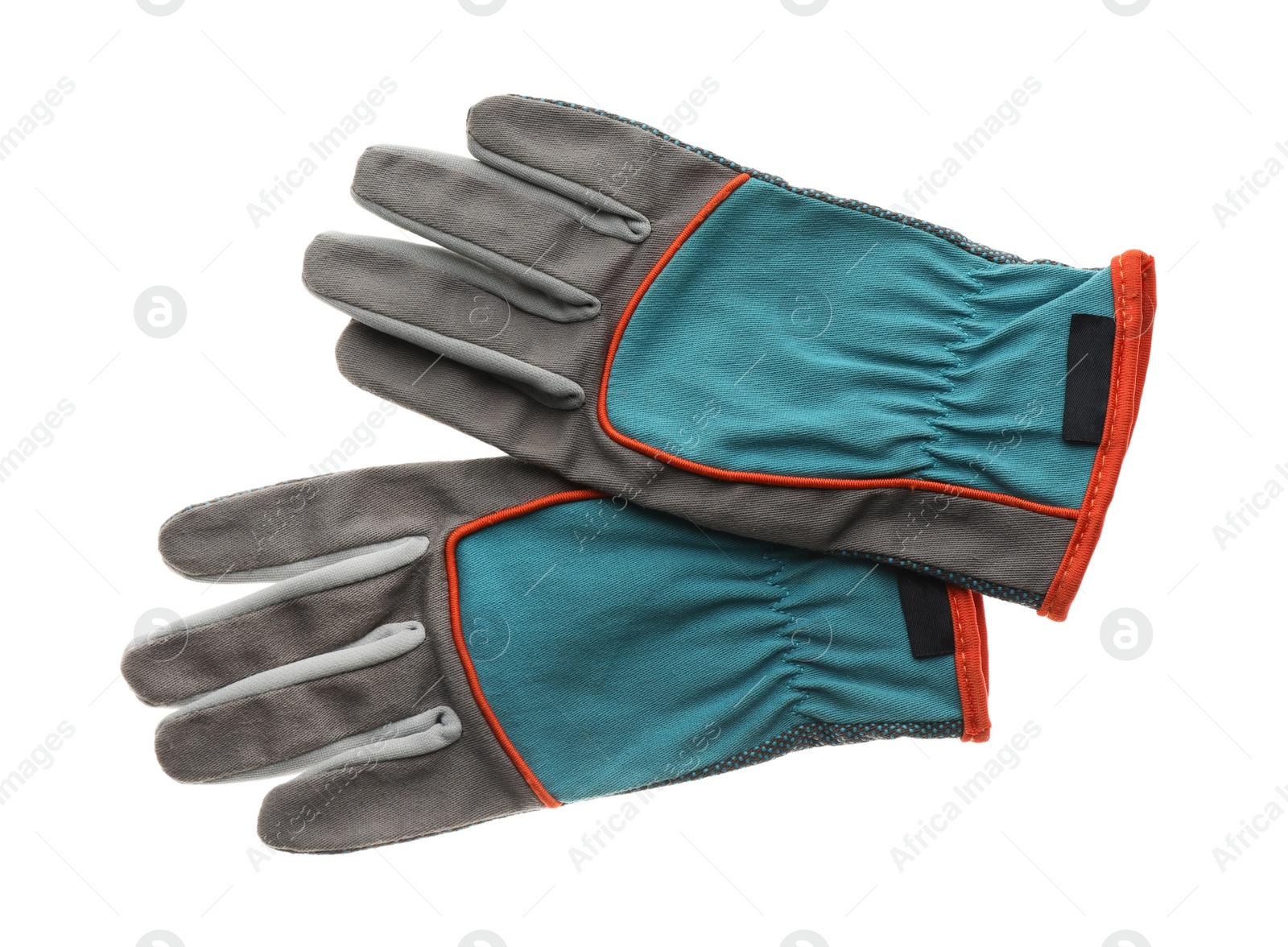 Photo of Pair of gloves on white background, top view. Gardening tool