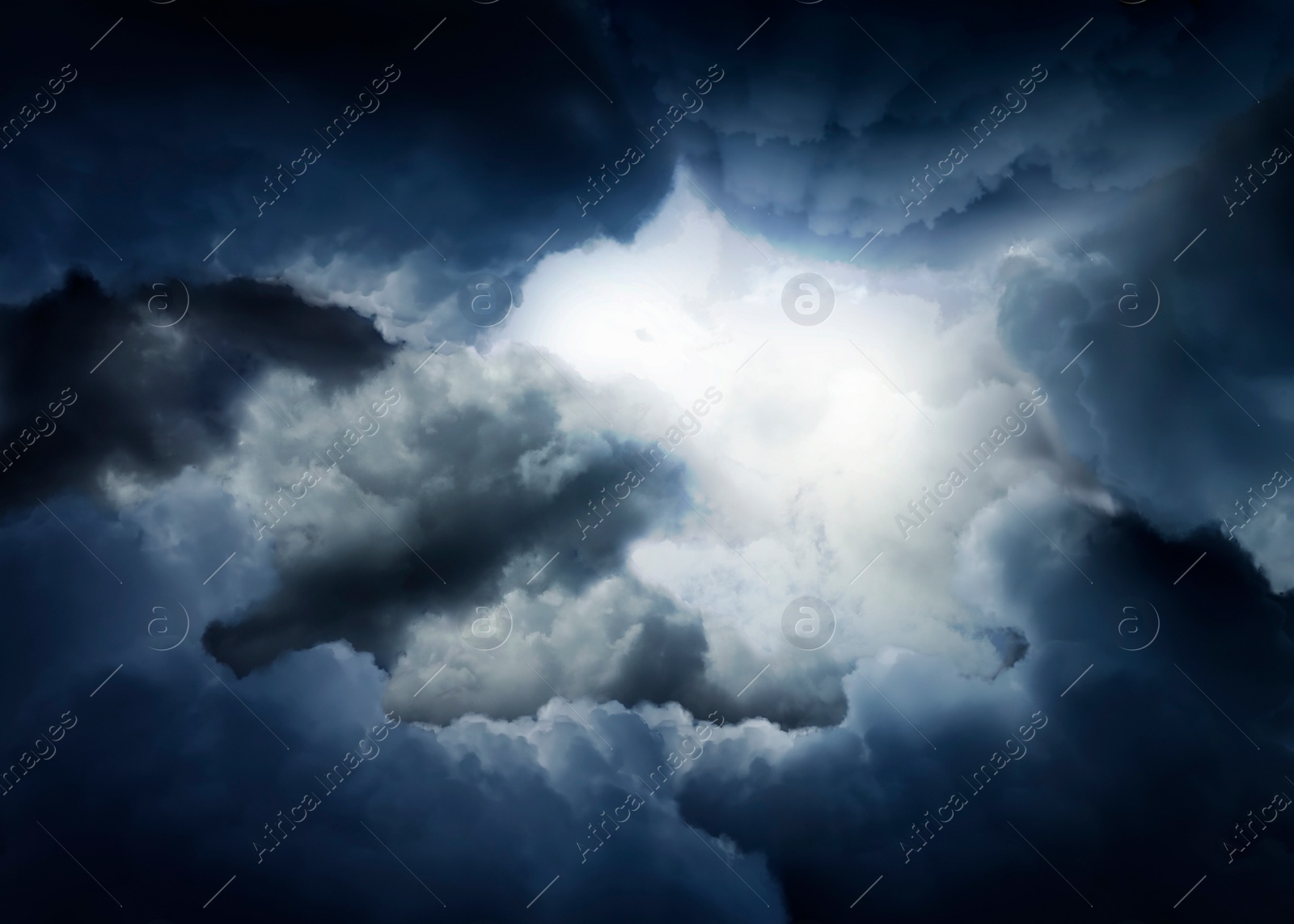 Image of Beautiful view of sky covered with grey thunderclouds