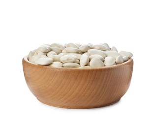 Bowl of uncooked navy beans isolated on white