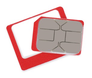 Photo of Multi SIM card on white background, top view