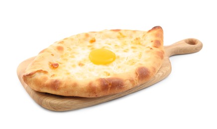 Photo of Fresh delicious Adjarian khachapuri isolated on white