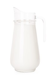 Photo of Glass jug with fresh milk isolated on white