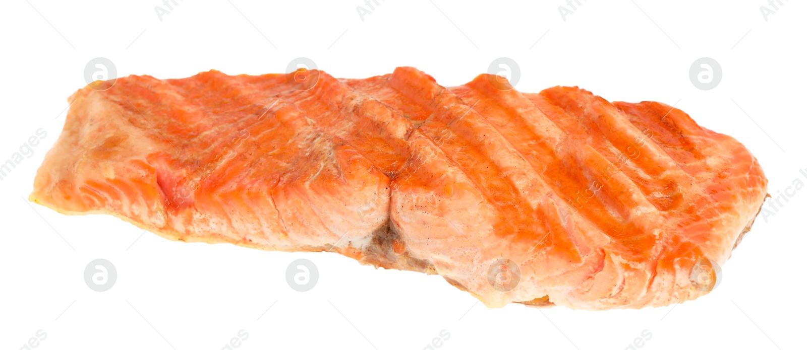 Photo of Piece of tasty grilled salmon isolated on white