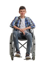 Photo of Teen boy in wheelchair on white background