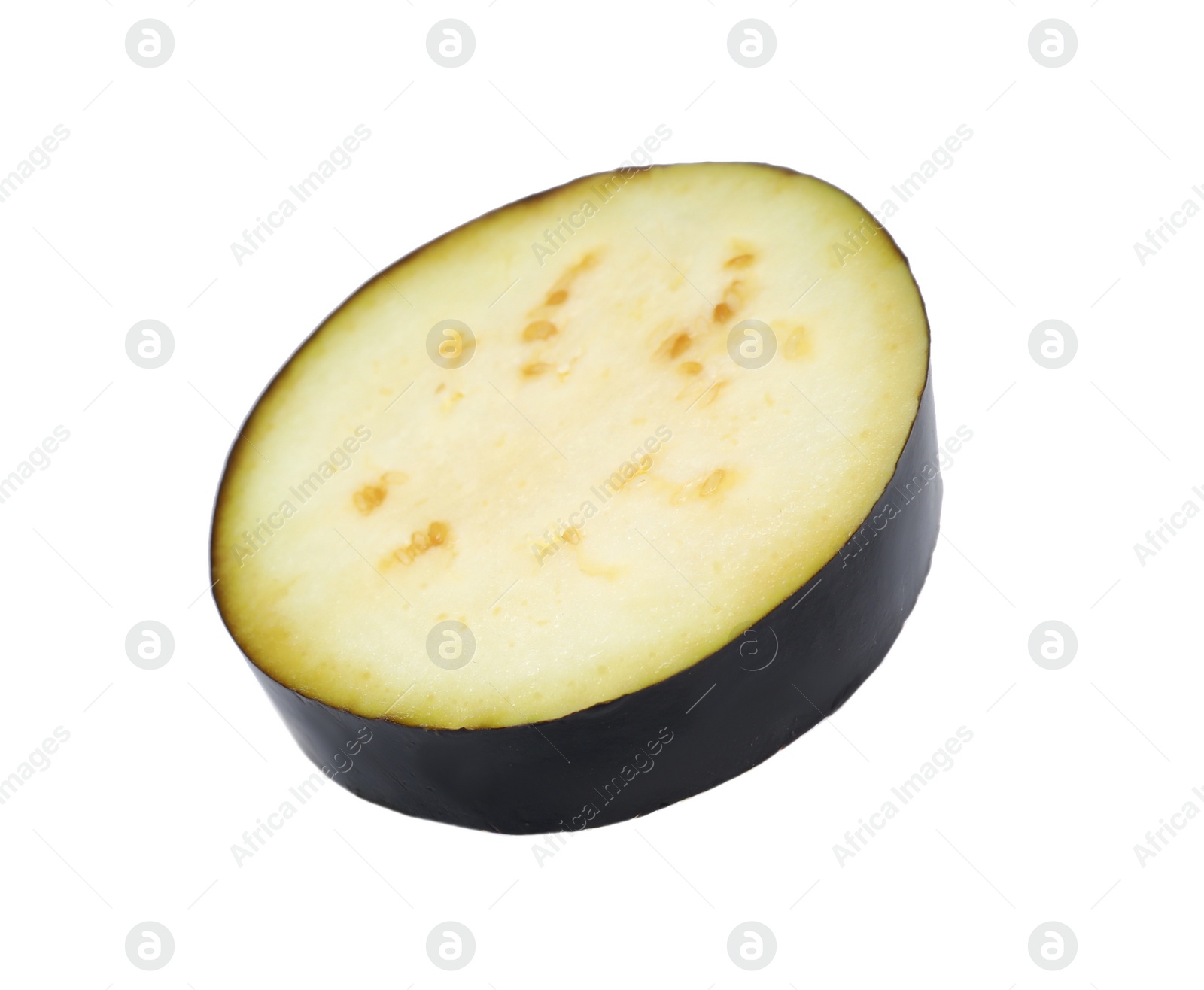 Photo of Slice of ripe eggplant on white background