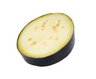 Photo of Slice of ripe eggplant on white background