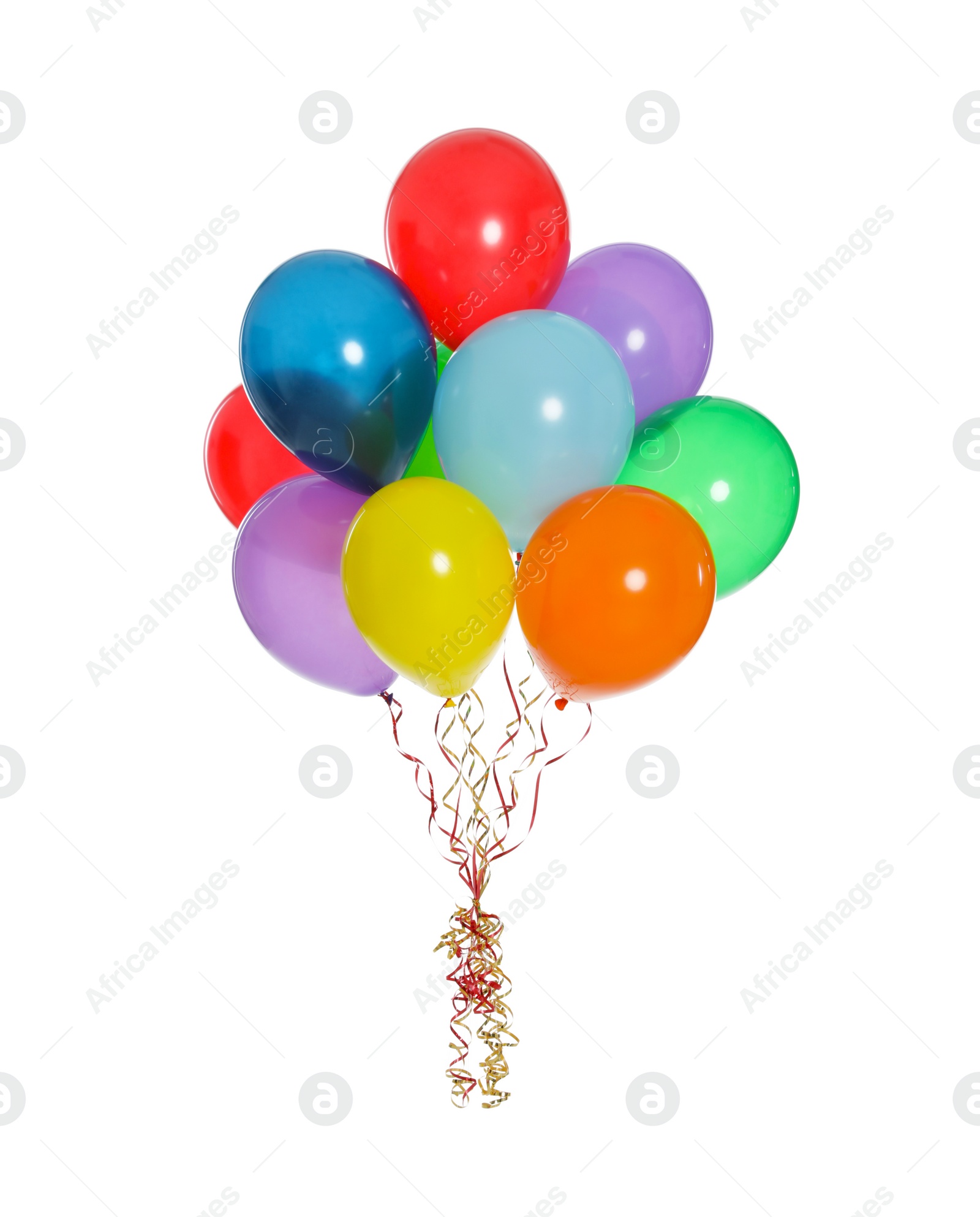 Photo of Bunch of bright balloons on white background