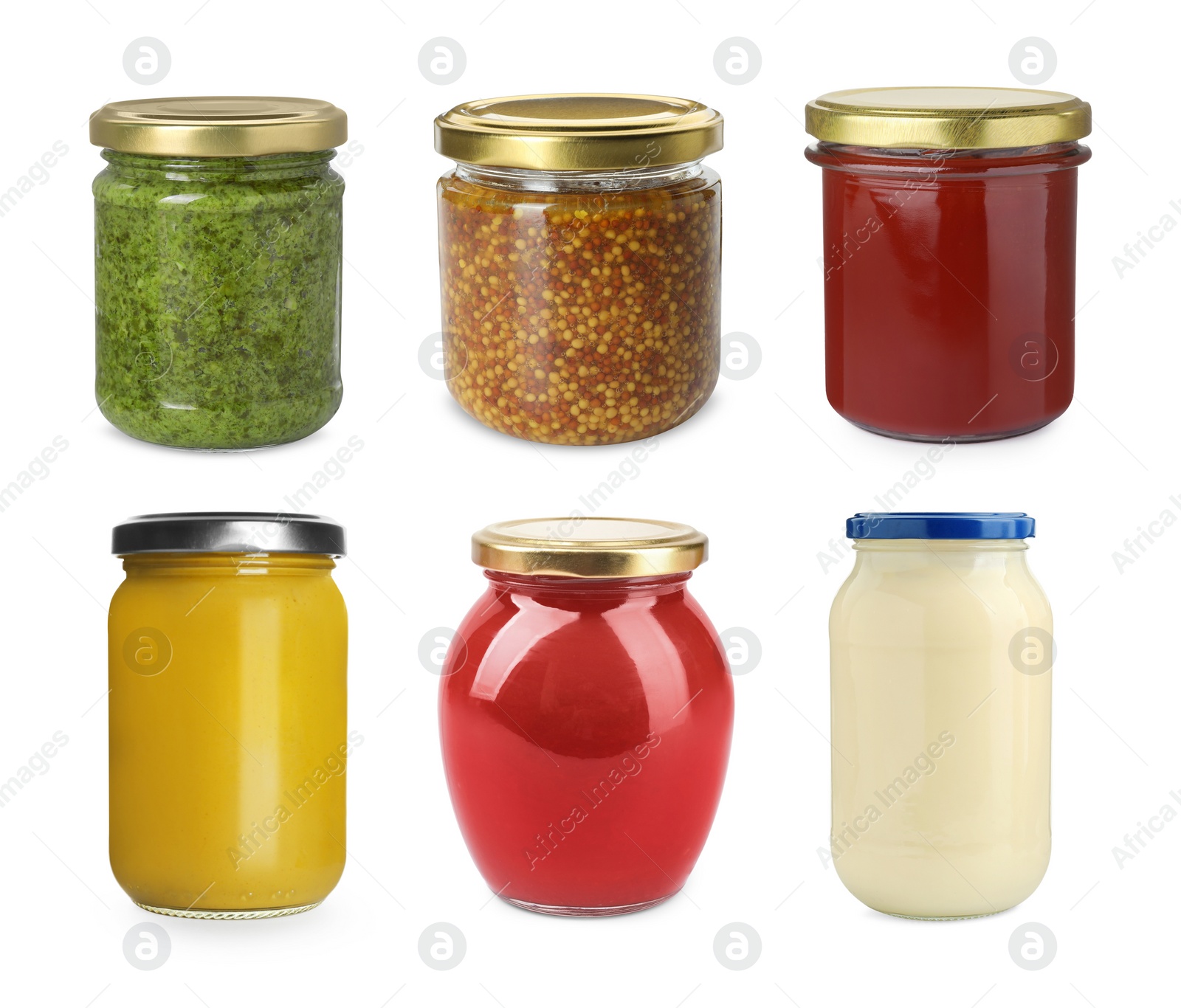 Image of Different delicious sauces isolated on white, set