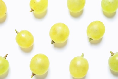 Fresh ripe juicy grapes on white background, top view