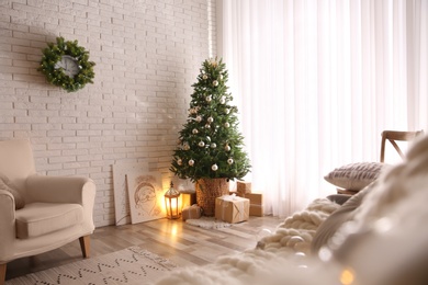 Photo of Beautiful living room interior decorated for Christmas