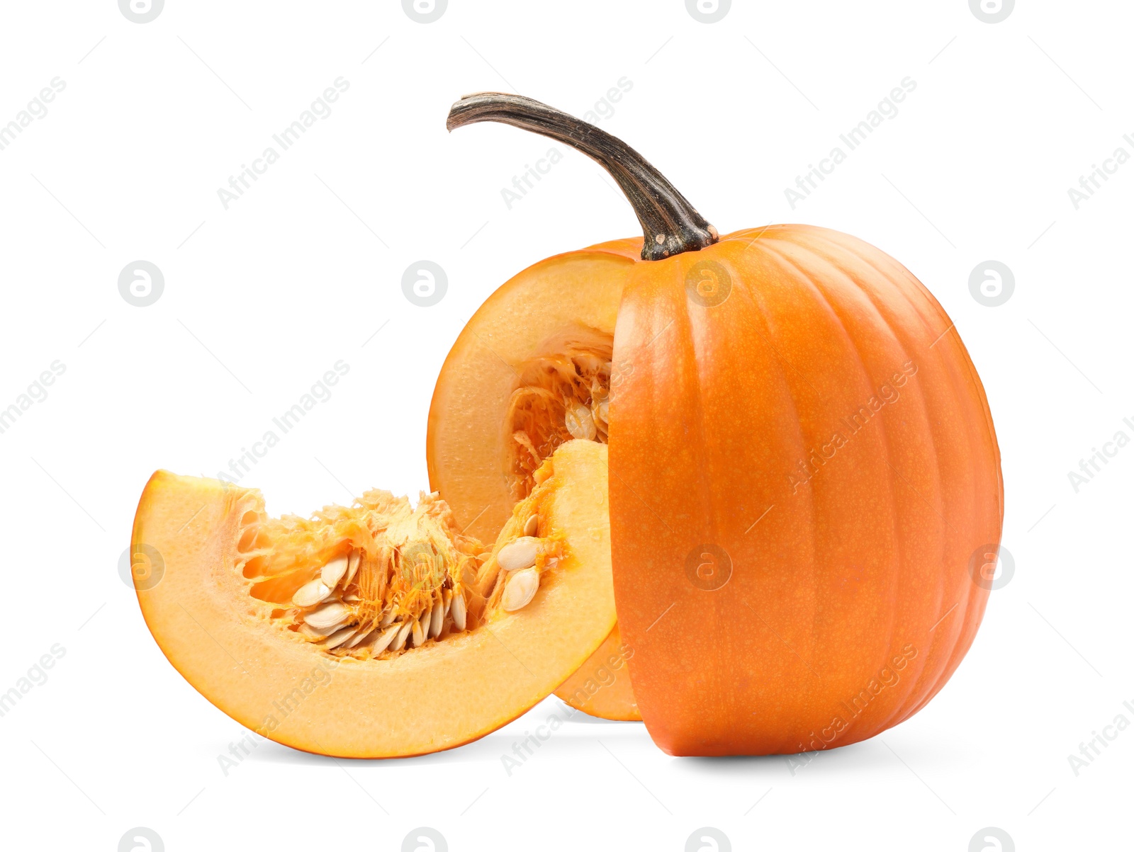 Photo of Cut fresh ripe pumpkin isolated on white