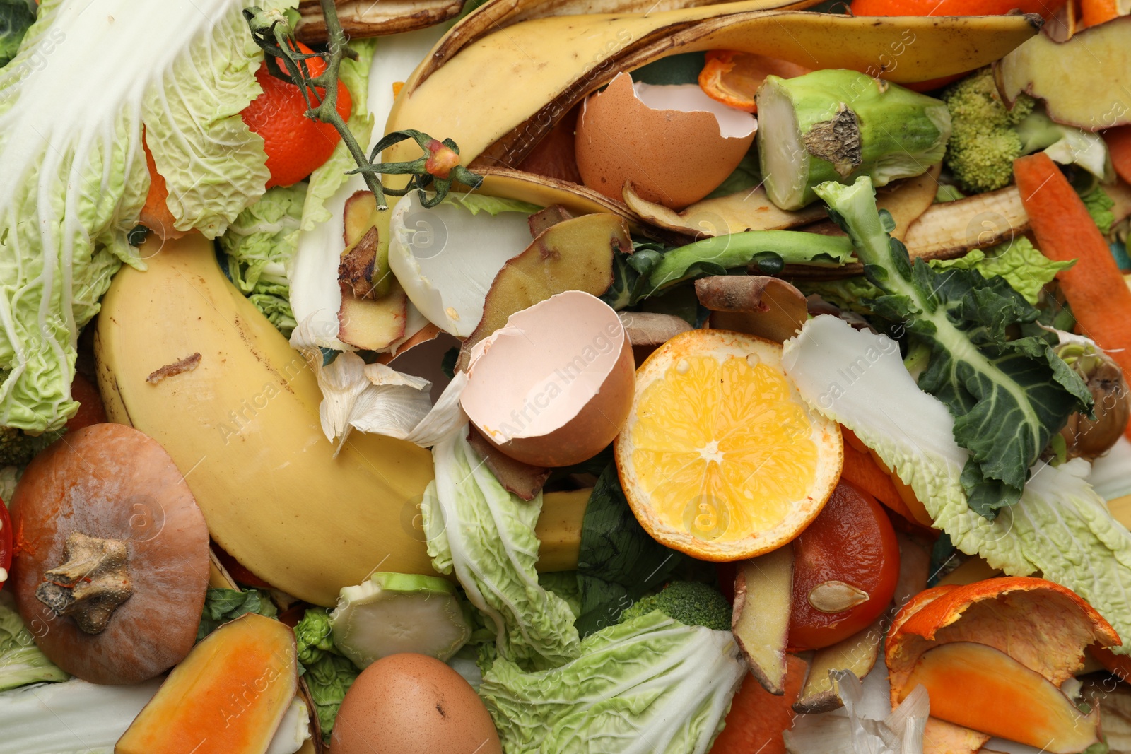 Photo of Pile of organic waste for composting as background, closeup