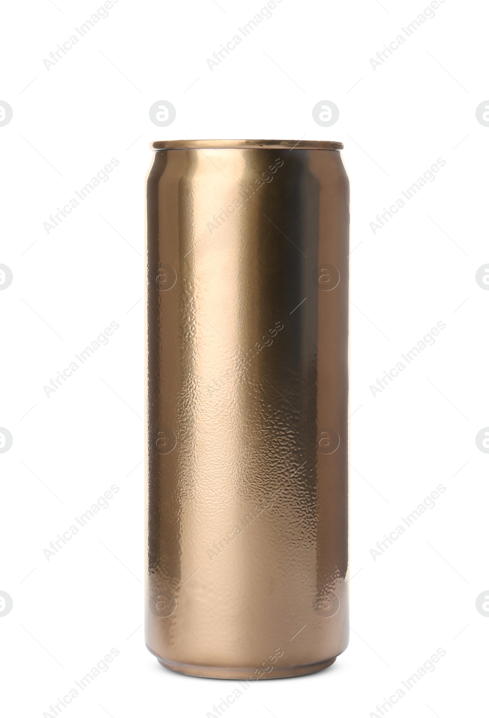 Photo of Aluminium can of beverage on white background