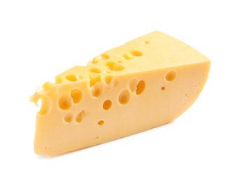 Piece of cheese on white background. Natural food high in protein