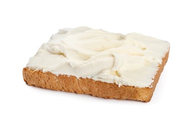 Toasted bread with cream cheese isolated on white