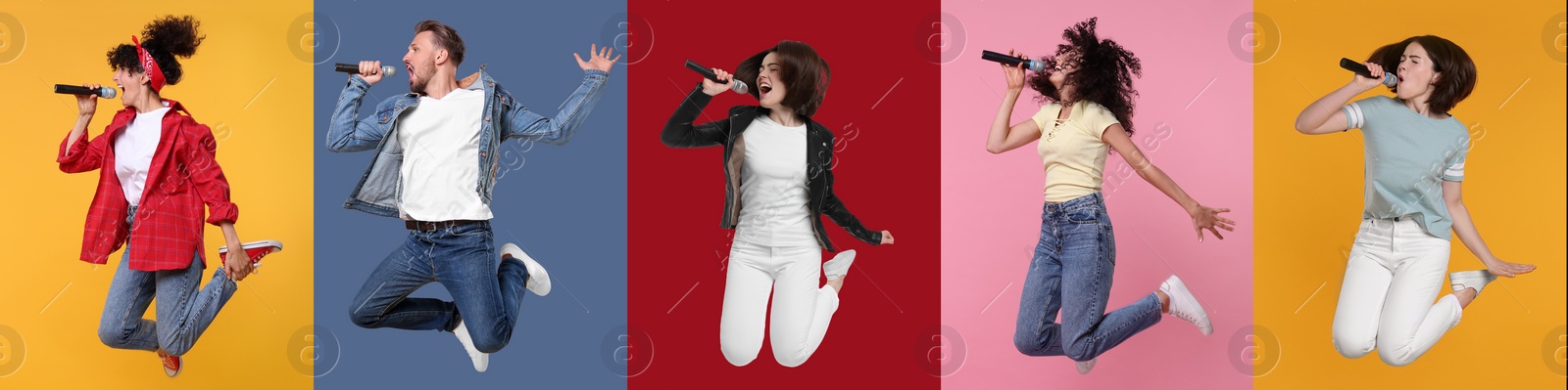 Image of Singers on different color backgrounds, collection of photos