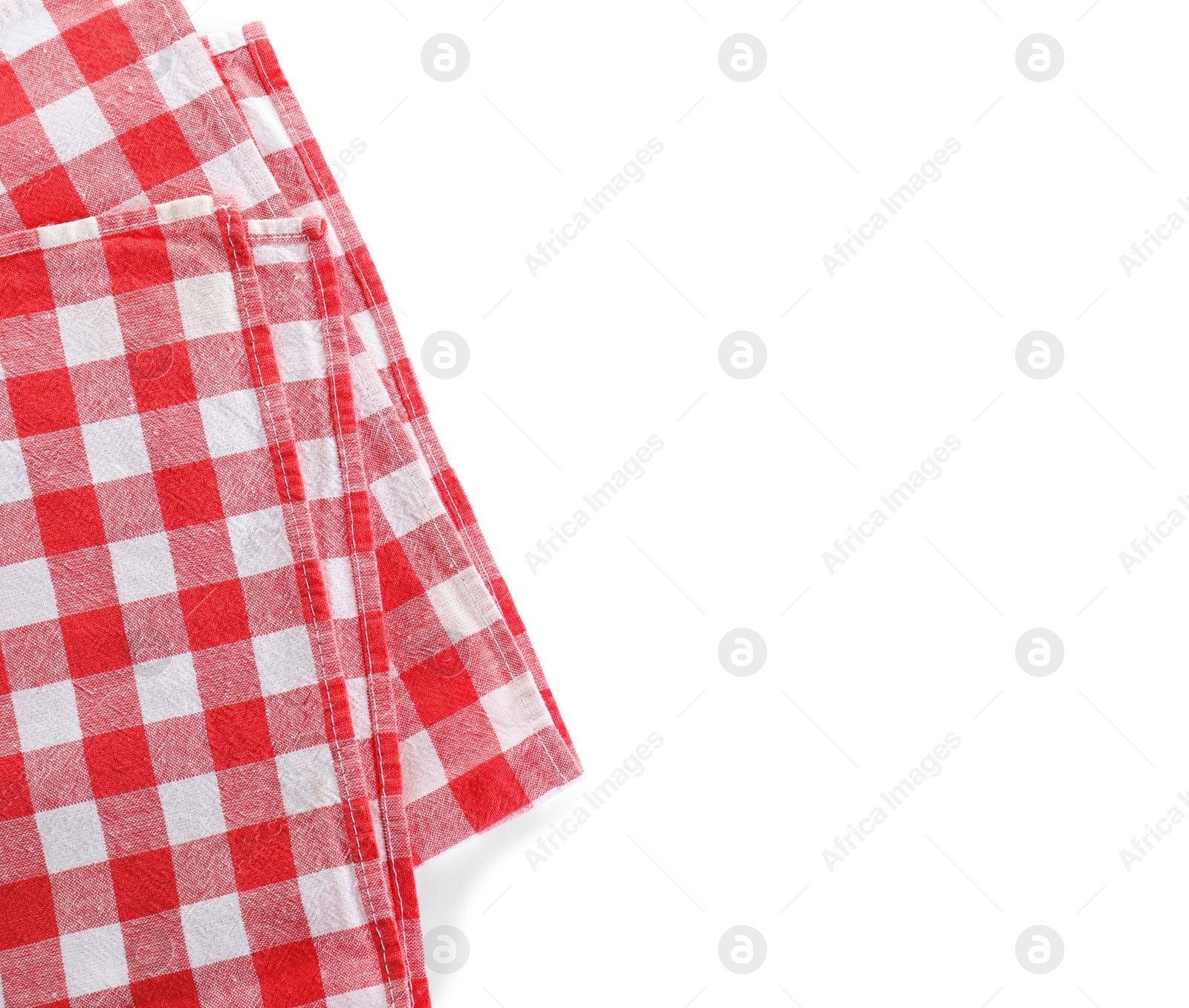 Photo of Classic red checkered blanket isolated on white, top view