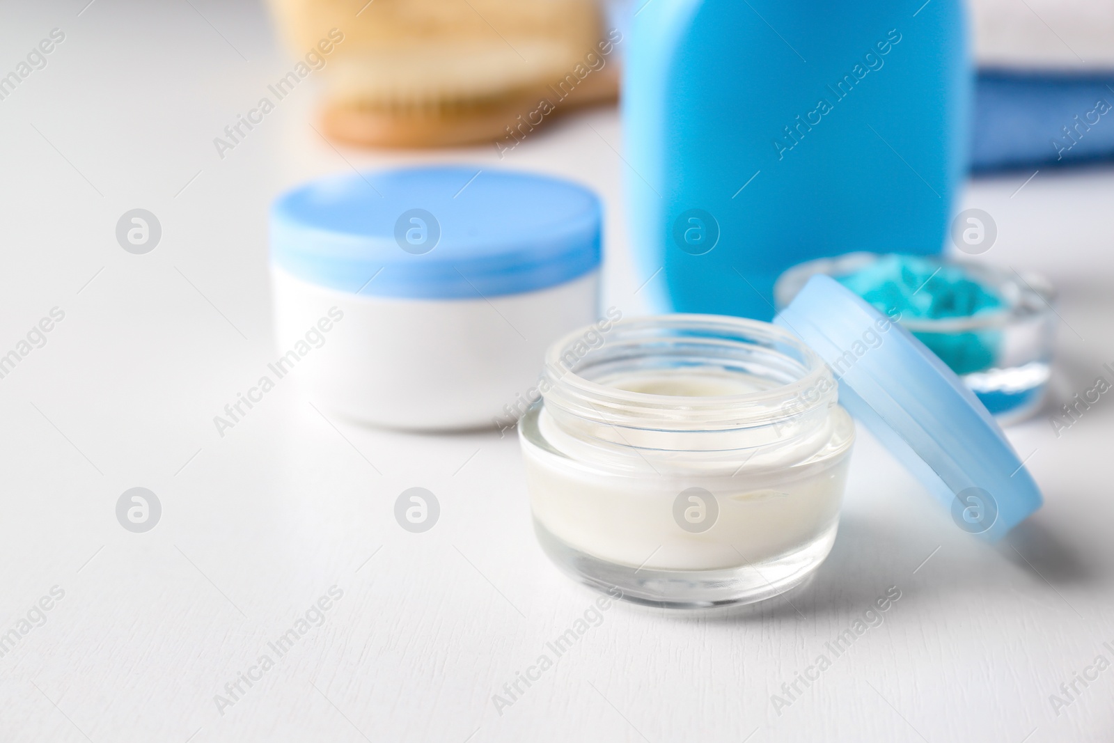 Photo of Cosmetic products for body care on white background