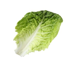 Photo of Fresh leaf of green romaine lettuce isolated on white