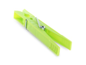 Bright green plastic clothespin isolated on white