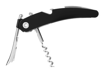 Photo of One corkscrew (sommelier knife) isolated on white