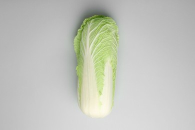 Photo of Fresh ripe Chinese cabbage on grey background, top view