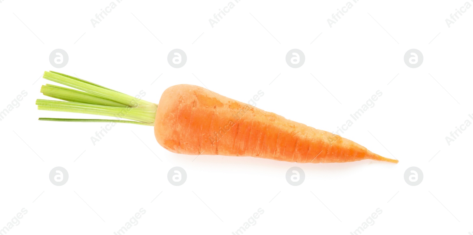 Photo of Fresh ripe juicy carrot isolated on white, top view