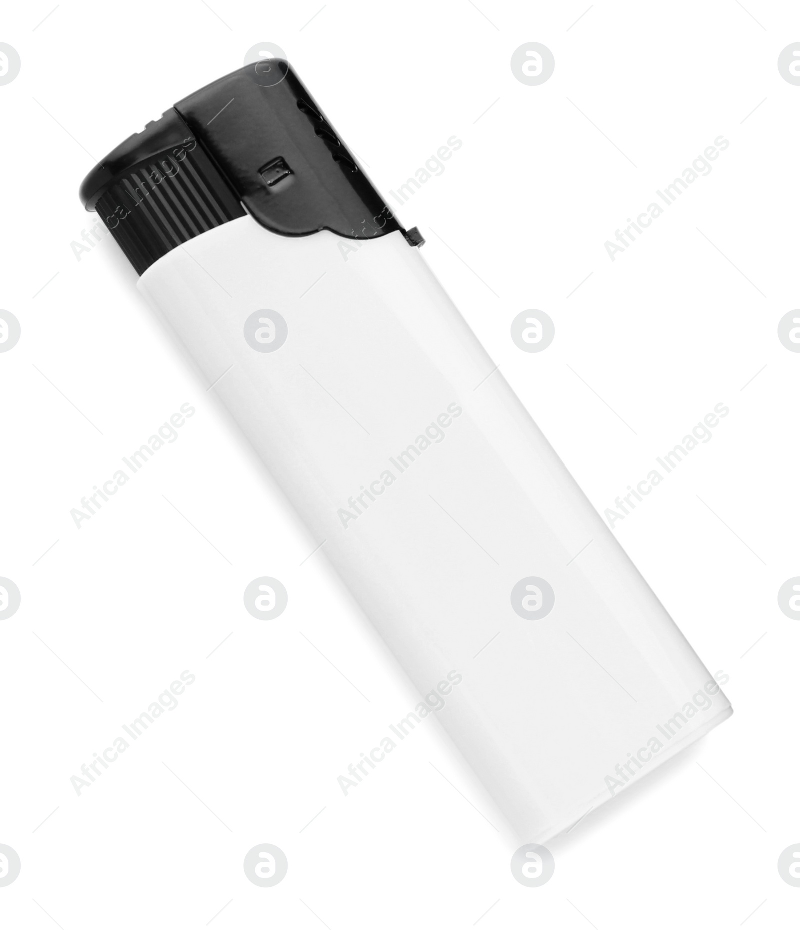 Photo of Stylish small pocket lighter isolated on white, top view