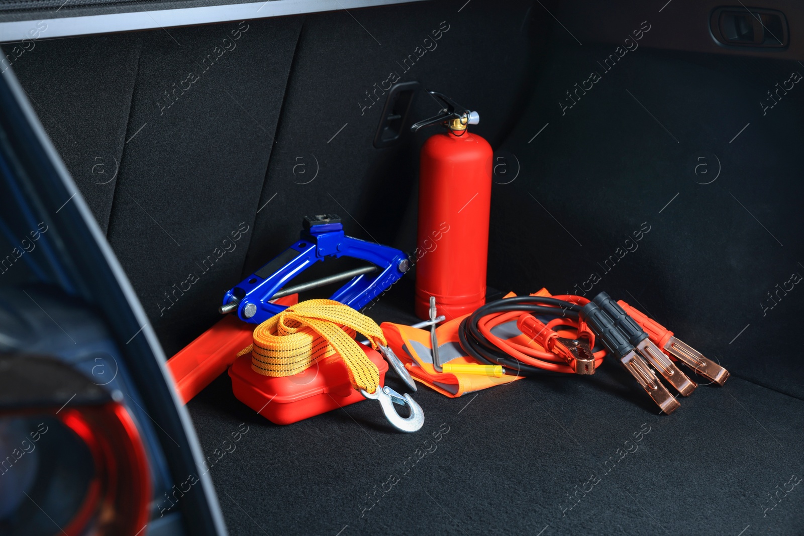 Photo of Set of car safety equipment in trunk