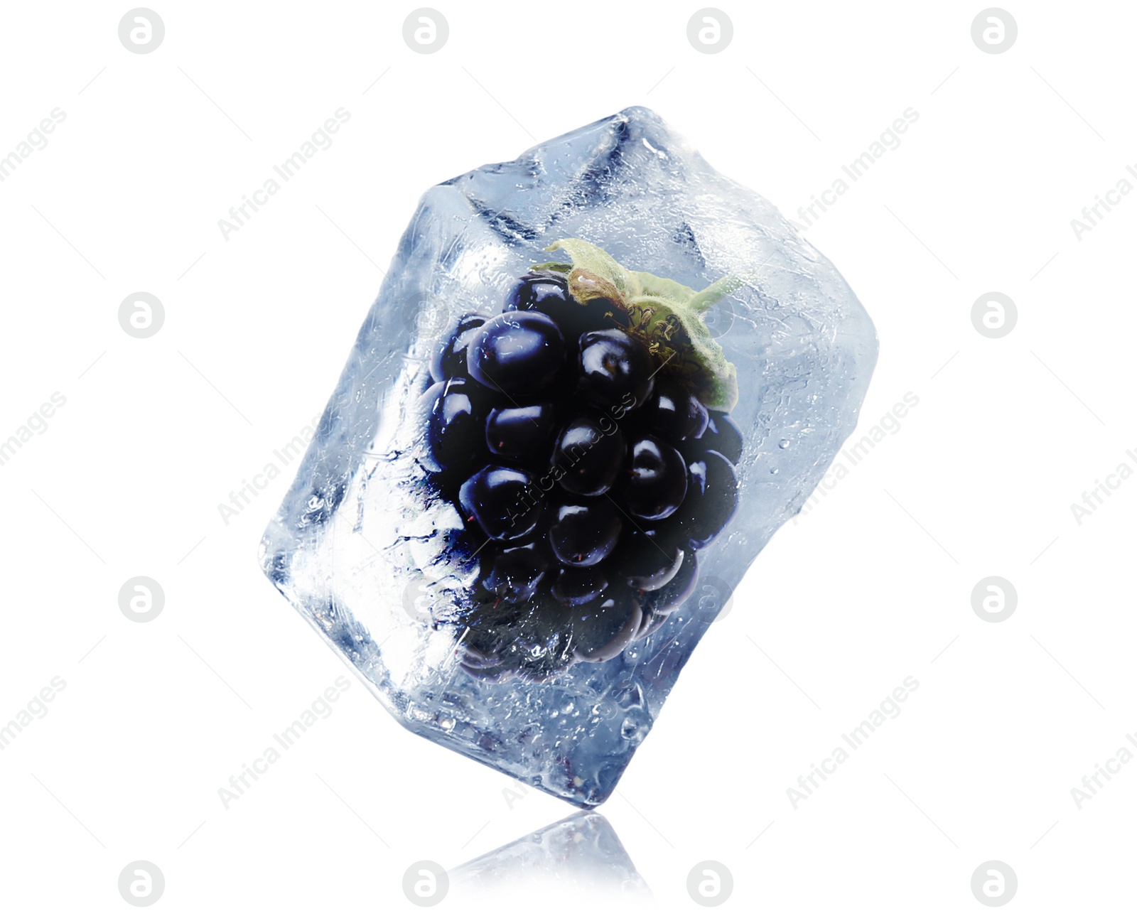 Image of Delicious blackberry frozen in ice isolated on white 