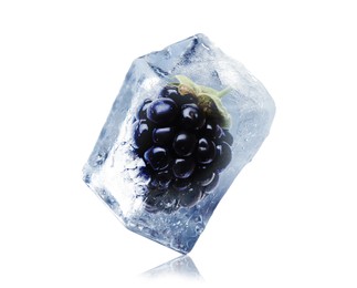 Image of Delicious blackberry frozen in ice isolated on white 