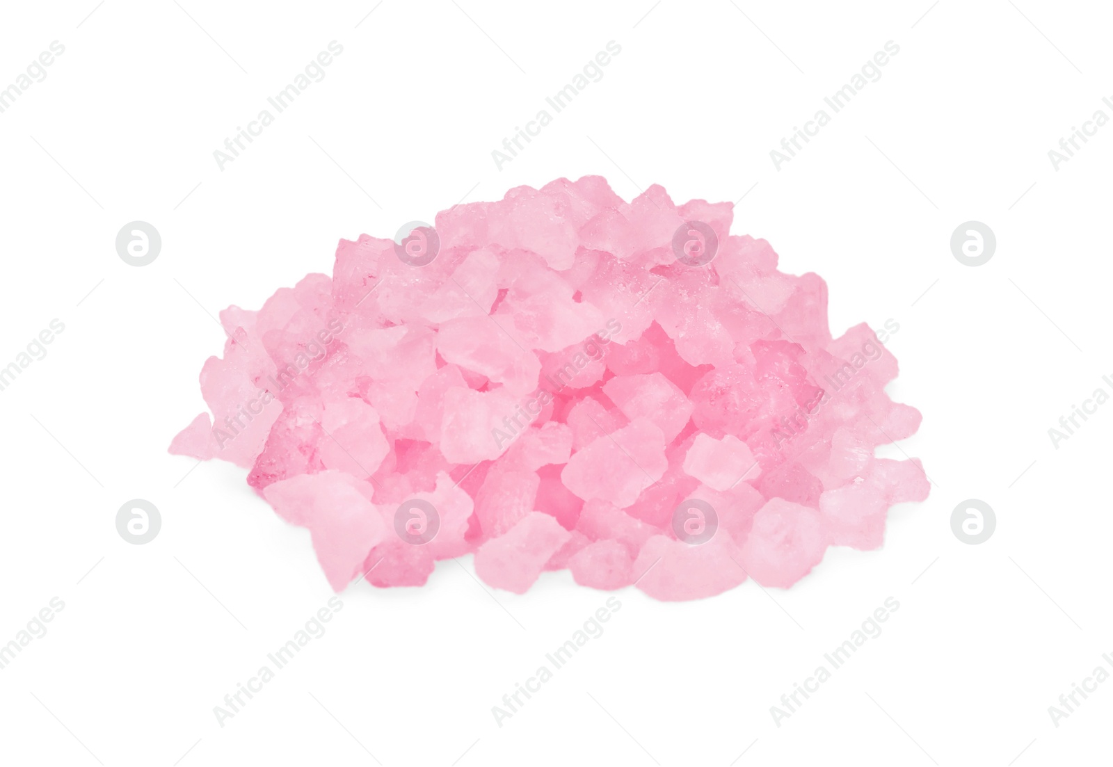 Photo of Heap of pink sea salt isolated on white