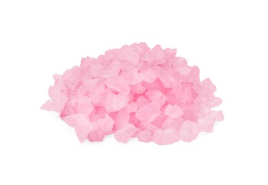 Photo of Heap of pink sea salt isolated on white