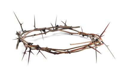 Photo of Crown of thorns isolated on white. Easter attribute