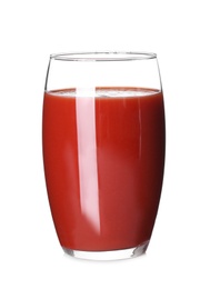 Photo of Glass with tomato juice isolated on white