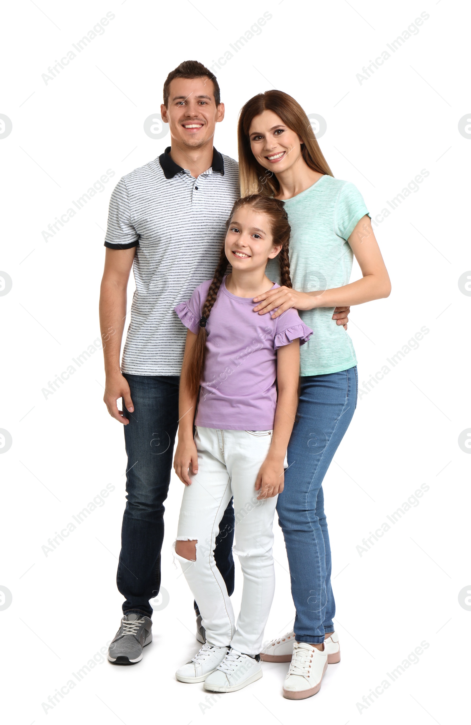 Photo of Happy family with child on white background