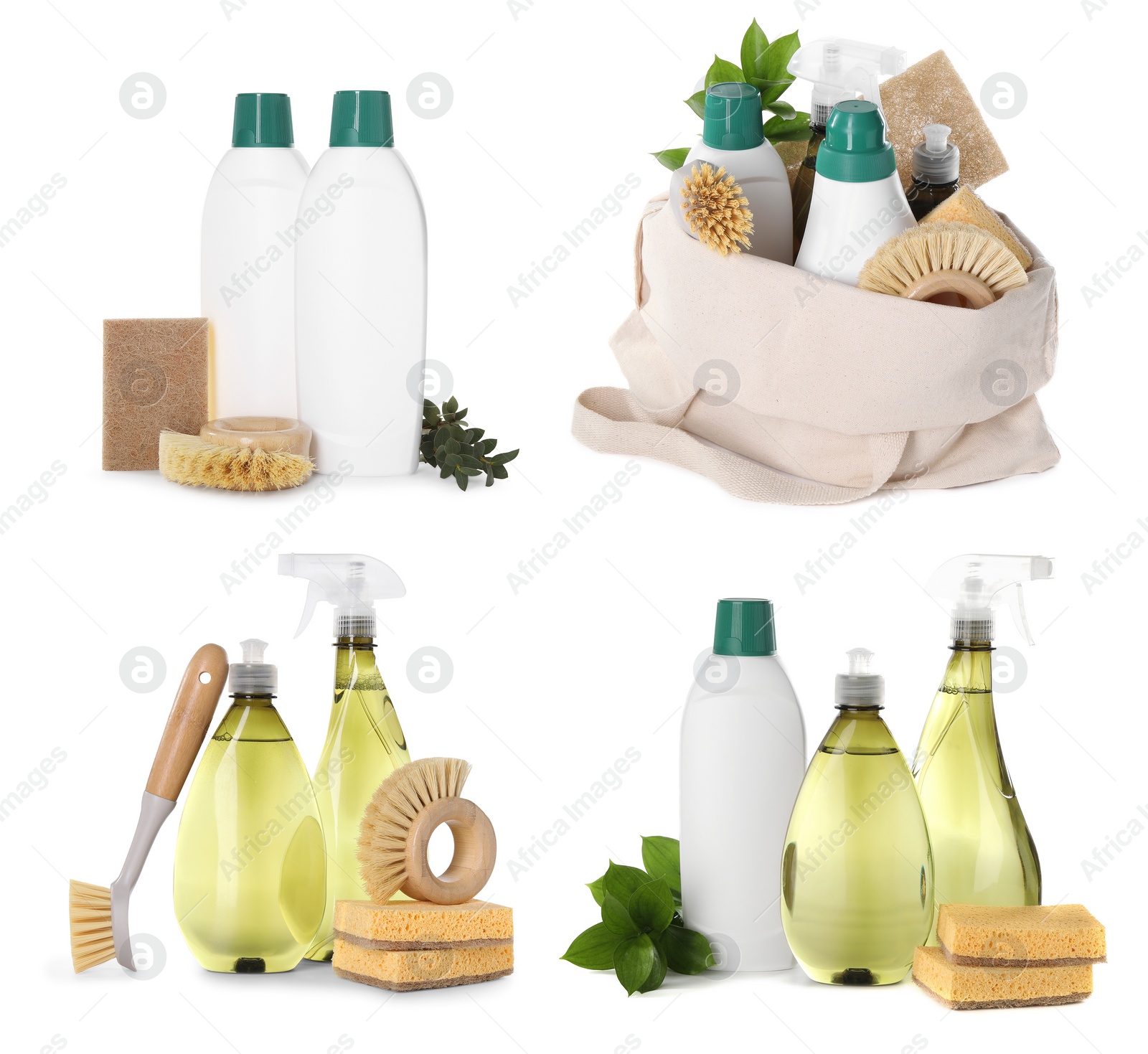 Image of Set of eco-friendly cleaning products isolated on white