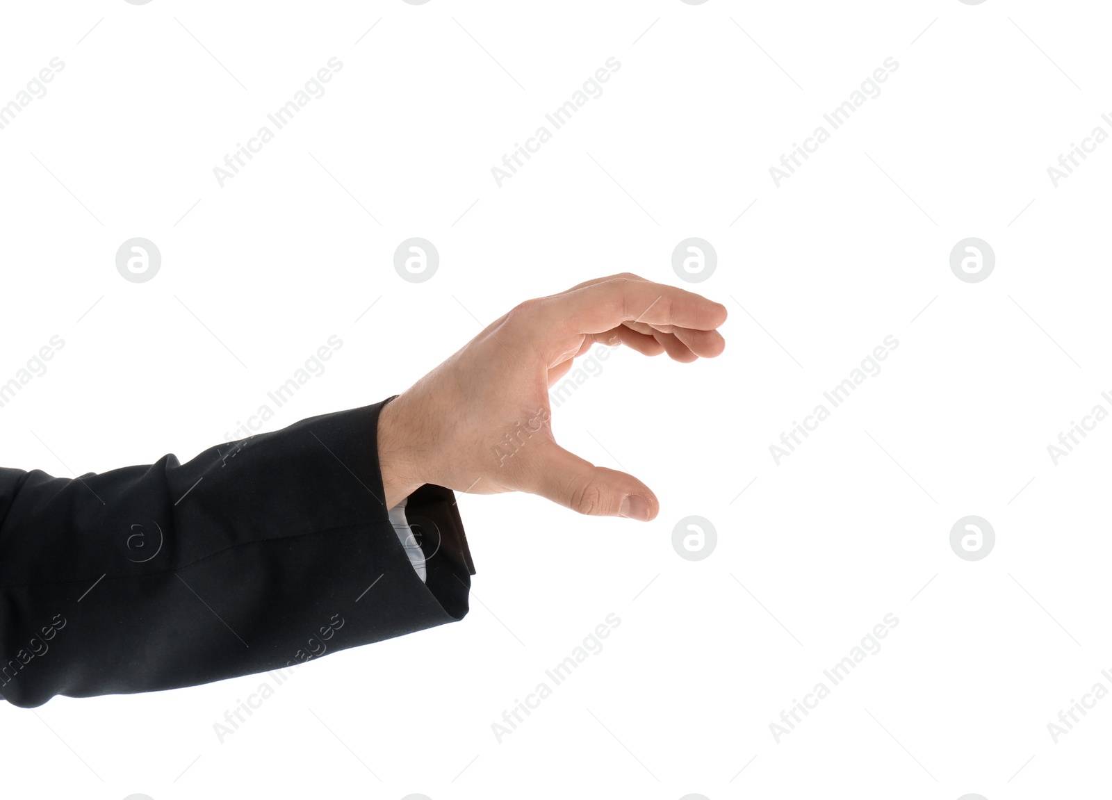 Photo of Man holding magnet on white background, closeup