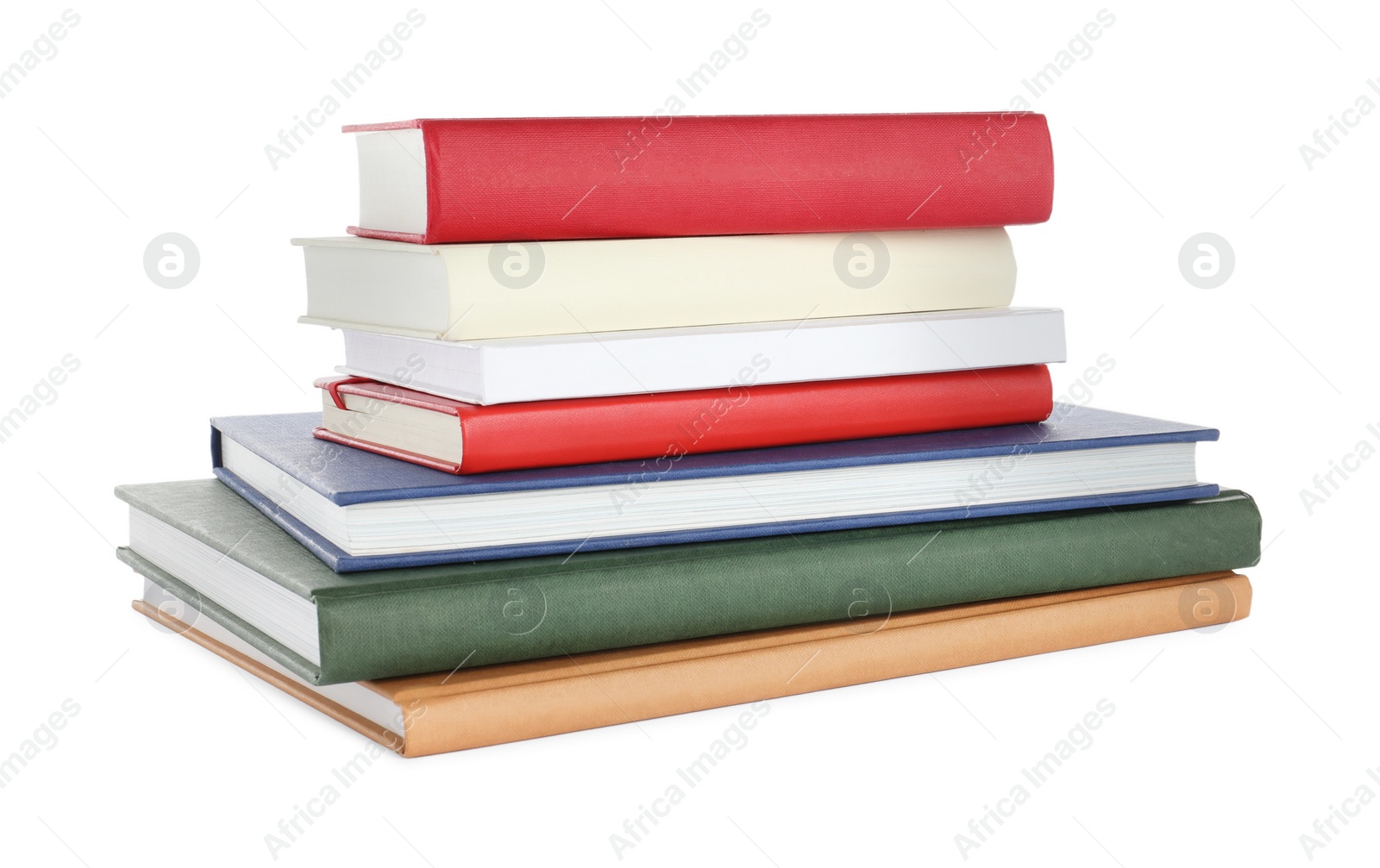 Photo of Stack of different books on white background