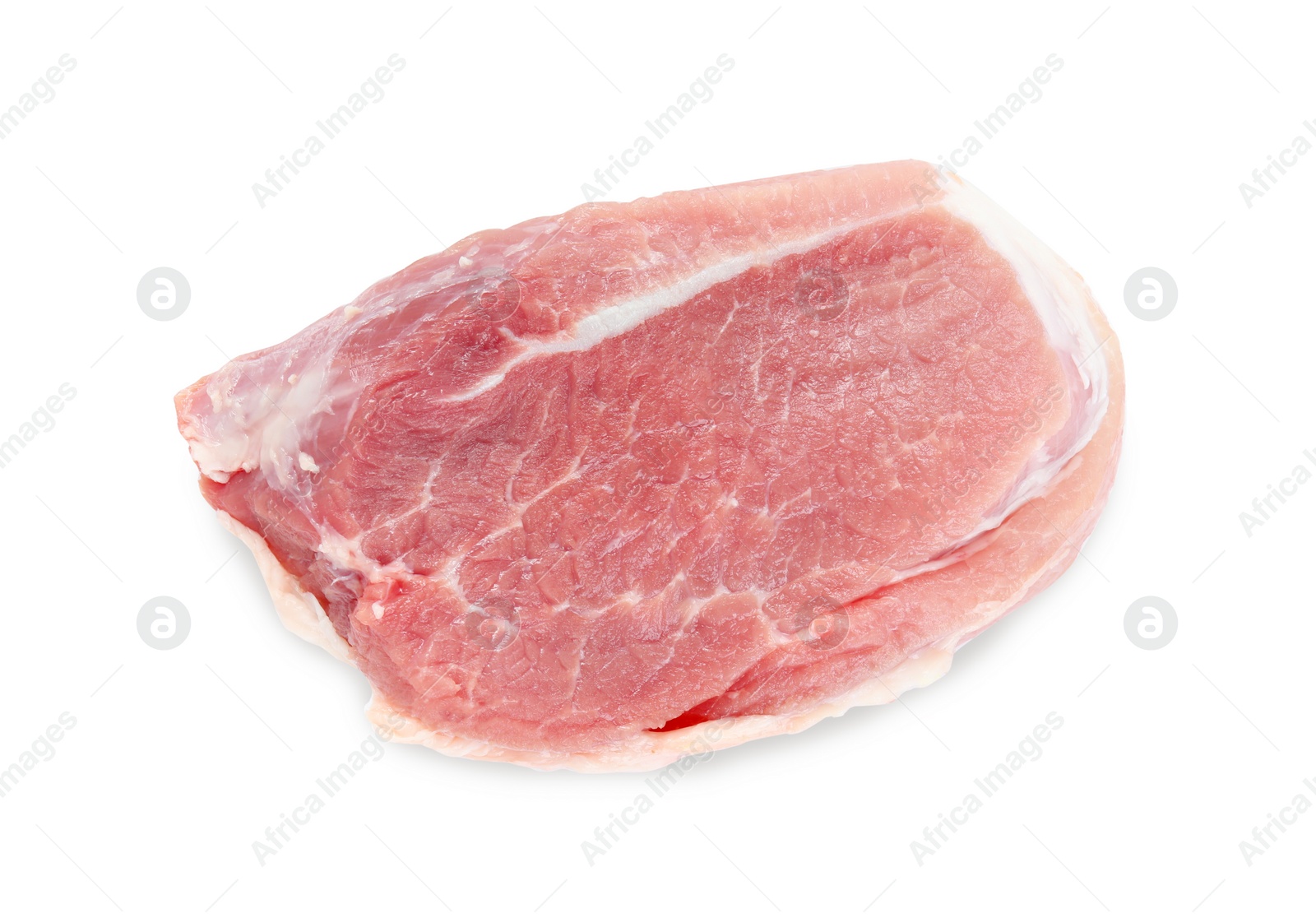 Photo of Piece of raw meat isolated on white, top view
