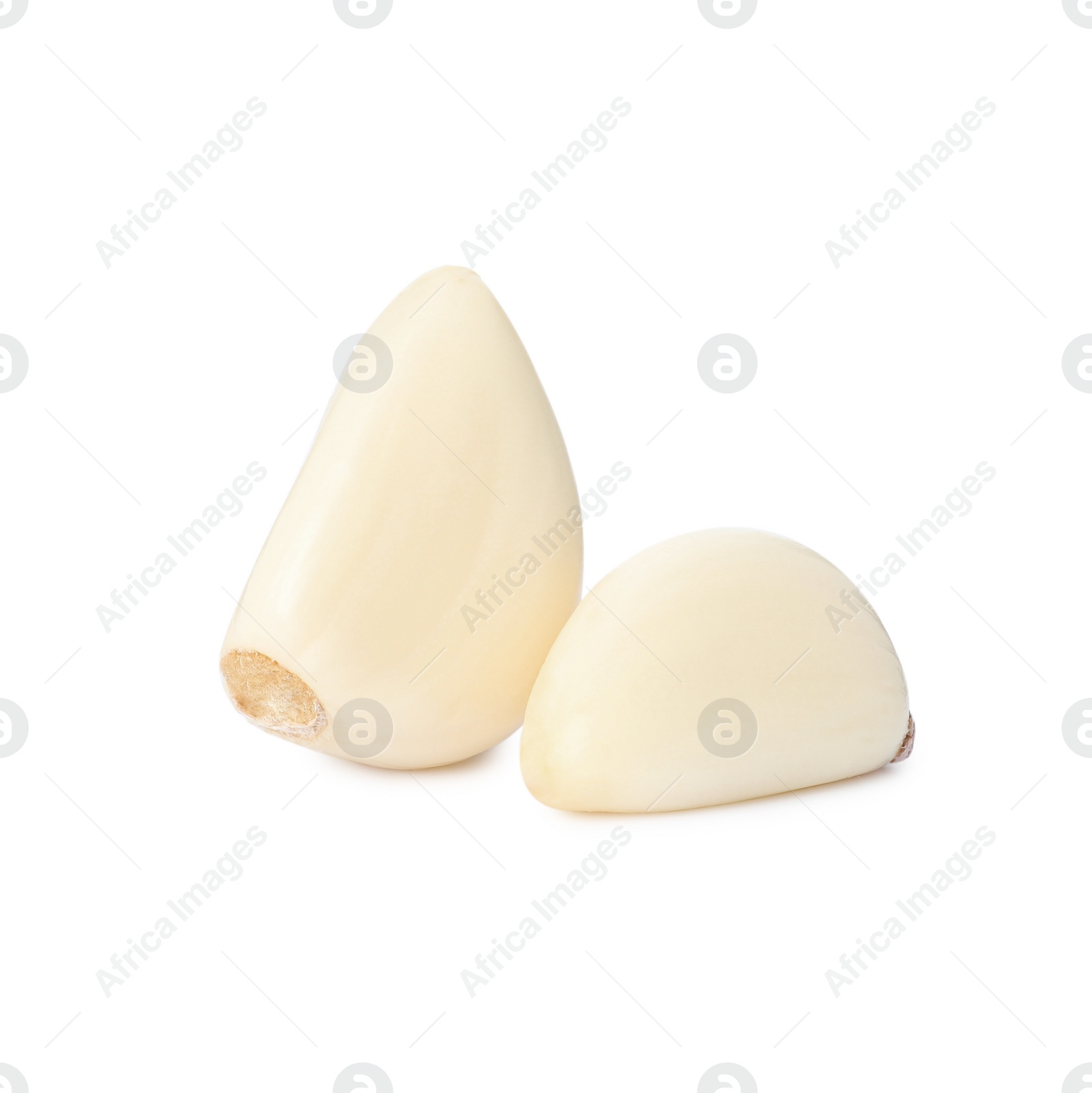 Photo of Fresh organic garlic cloves on white background