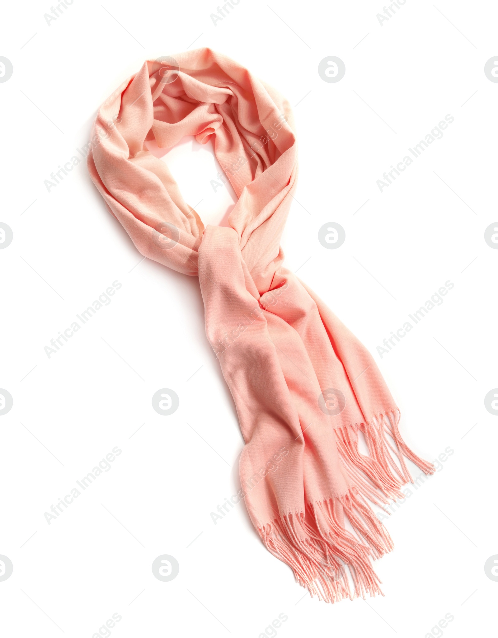 Image of Stylish scarf on white background. Winter clothing