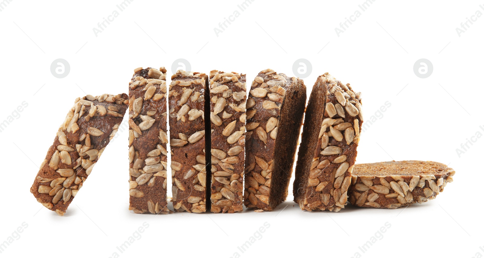 Photo of Fresh rye bread on white background. Baked goods