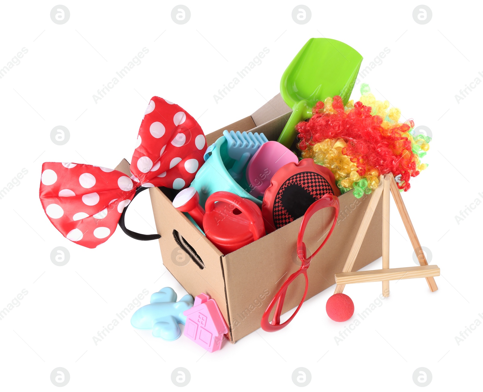 Photo of Box with unwanted stuff isolated on white