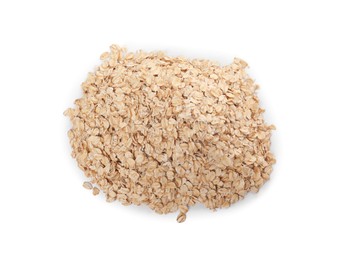 Photo of Pile of oatmeal isolated on white, top view