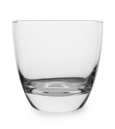 Photo of Clean empty whiskey glass isolated on white