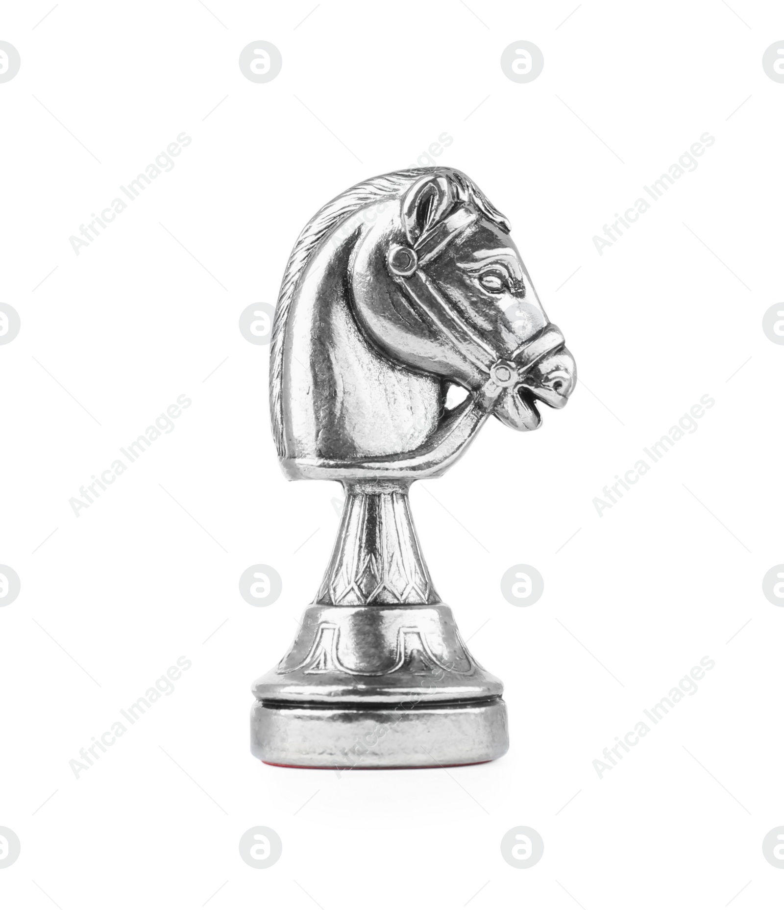 Photo of Silver knight isolated on white. Chess piece