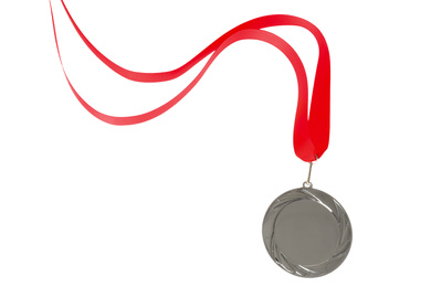 Photo of Silver medal isolated on white. Space for design