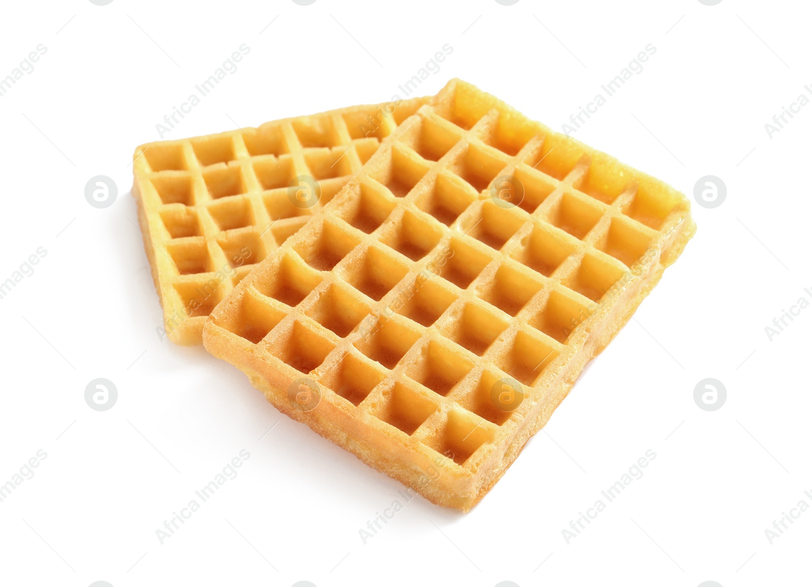 Photo of Delicious waffles for breakfast on white background